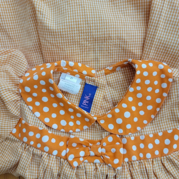 Cotton Pink Orange Gingham Pumpkin Applique Collared Dress, Size 2T - Picture 4 of 4